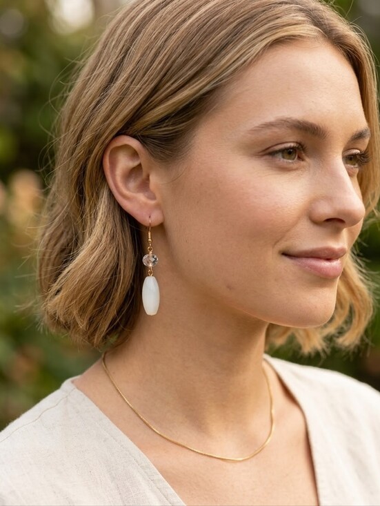 Unbranded Jewelry - Gold-Tone Drop Earrings with White Beads and Clear Accent